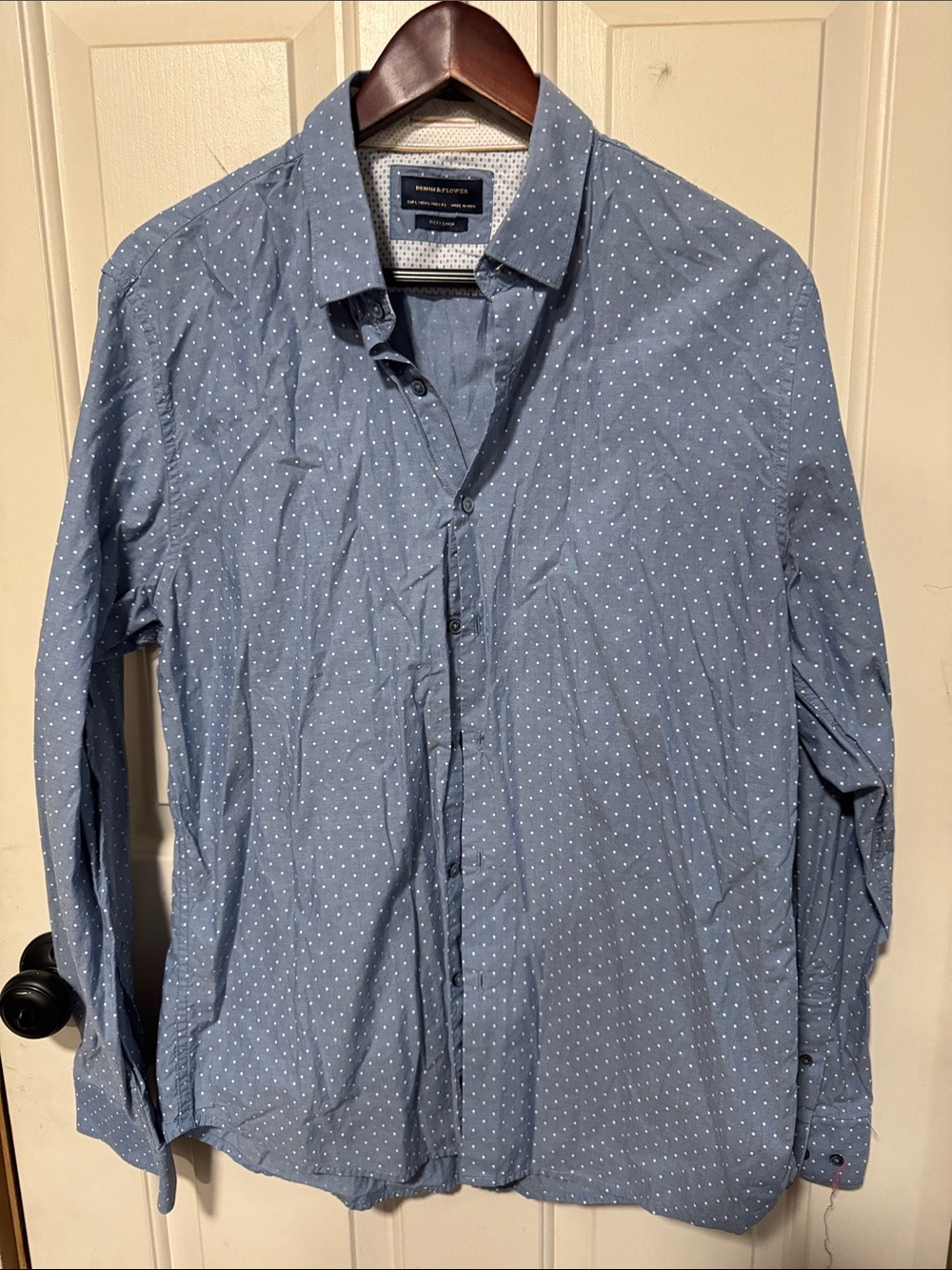 Express Mens Light Blue Micro Dot Button-Down Shirt